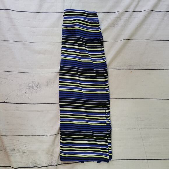 T By Talbots Size MP Striped Maxi Skirt Side Slit Lime Green Black Blue Casual - Picture 10 of 10